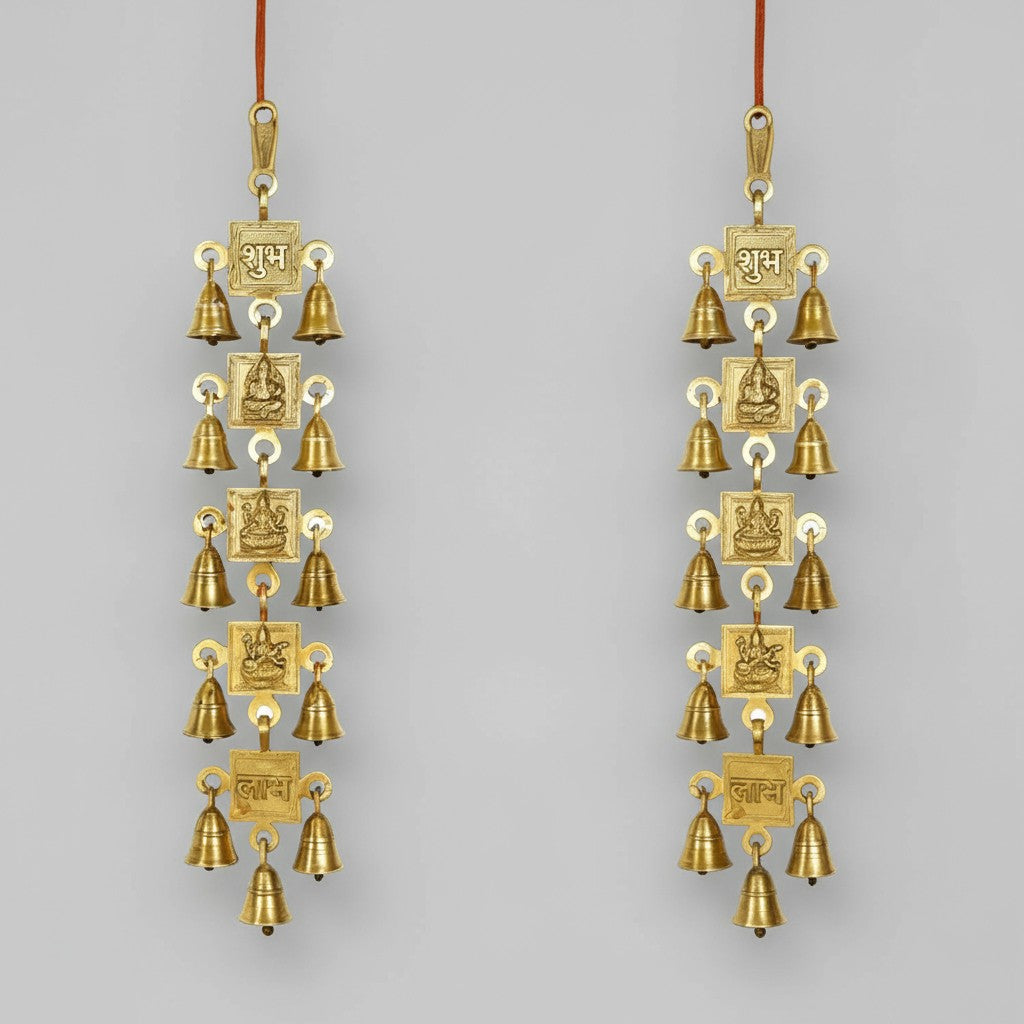 Laxmi Ganesh Saraswati Shubh Labh Brass Wall Hanging Bell for home temple/ décor